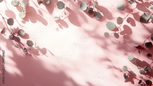 Eucalyptus leaf shadow play on a pink background perfect for nature inspired designs and creations