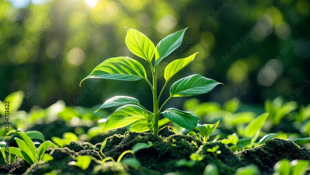 Obraz premium Fresh green plant thriving in sunlight's embrace