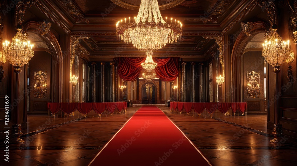 Fototapeta premium Grand Palace Ballroom Red Carpet Interior