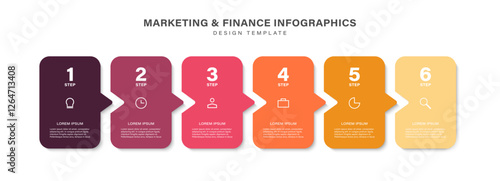 Infographic with 6 steps, options, parts with thin linear icons and numbers