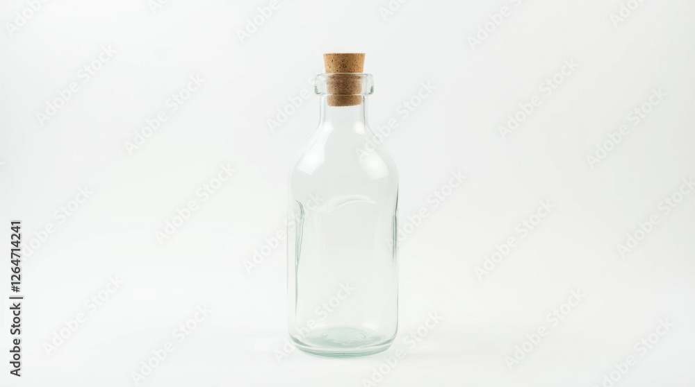 Empty Transparent Glass Bottle with Cork on White Background Empty Transparent Glass Bottle with Cork on White Background