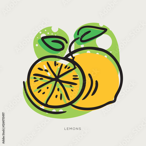 Lemons, freehand-style drawing in Doodle style.