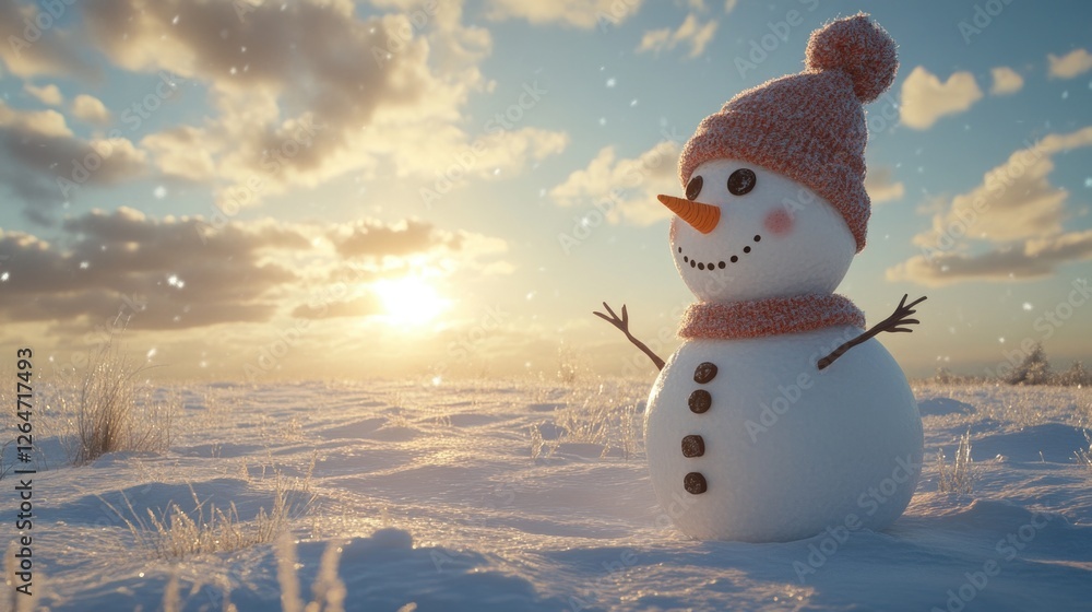 Obraz premium Snowman At Sunset