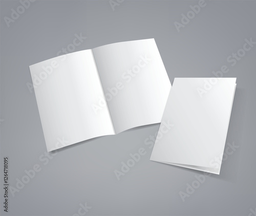 Realistic 3d White Blank A4 Half-fold Brochure Mock Up Template. Vector Illustrator