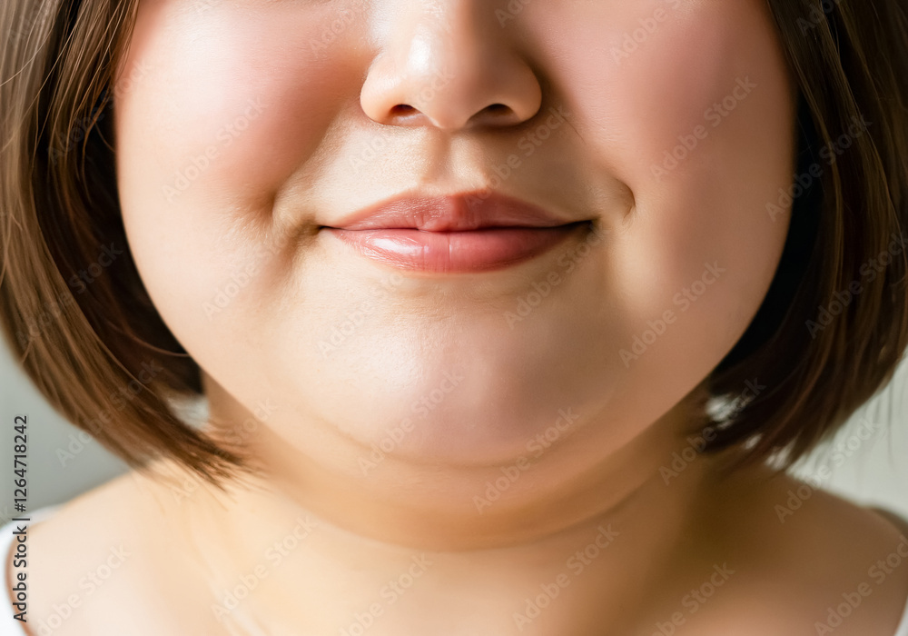 Obraz premium 画面いっぱいにとらえた肥満体質の女性の頬