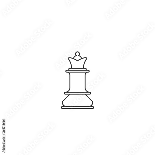 Outline Chess Queen Piece Isolated on a Clean White Background