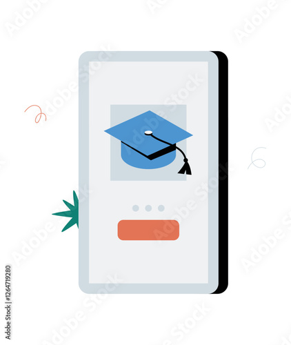 Online Learning Platform On Smartphone, Flat Vector Illustration Symbolizing E Learning, Digital Education, And Virtual Classroom, Isolated On White Background