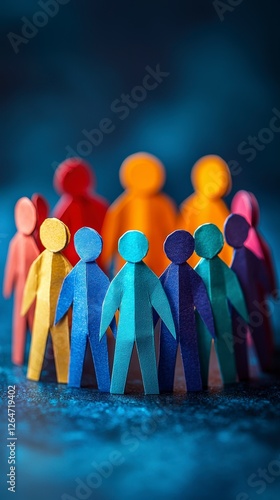 An array of colorful paper figures forms a collective which embodies the essence of community and connection, set against a striking backdrop.