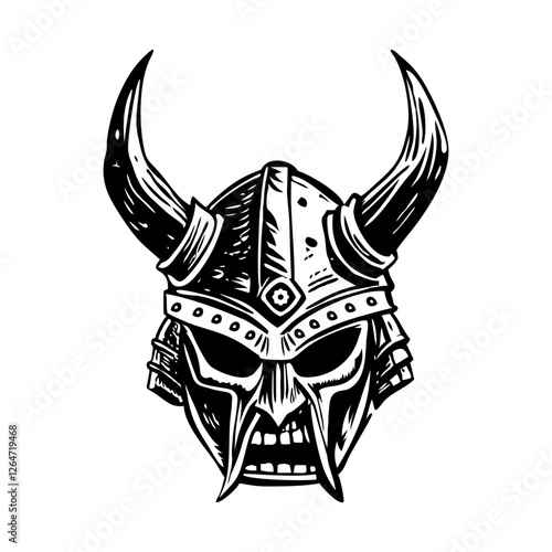 A vintage style illustration of horned helmet