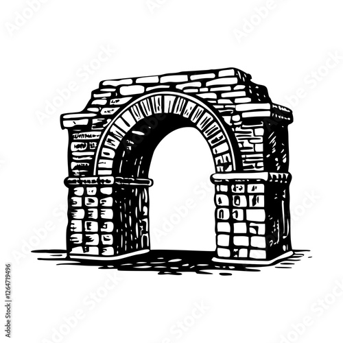 A sketchy style illustration of vintage stone archway