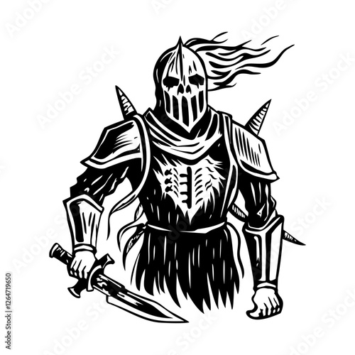 Cursed knight character illustration, vintage style