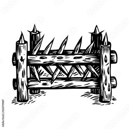 A vintage illustration of a spiked barricade