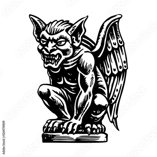 Gargoyle statue vintage style illustration