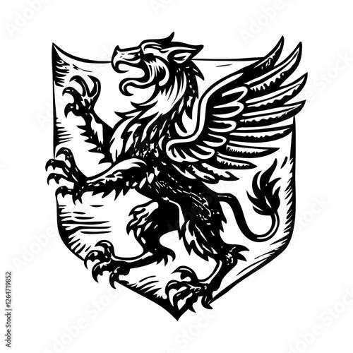 Medieval griffin crest, vintage illustration
