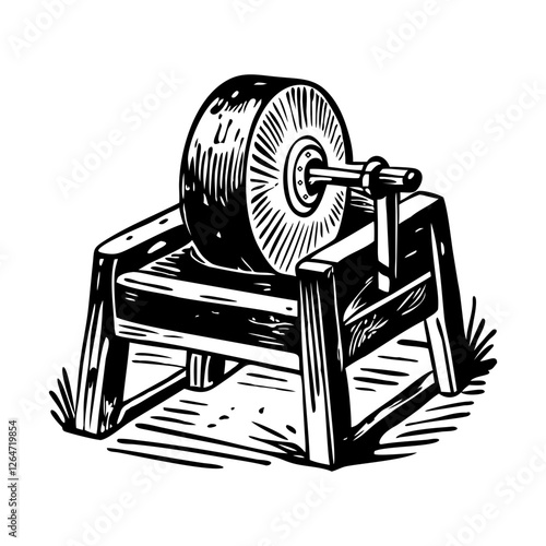 A vintage illustration depicting medieval grindstone