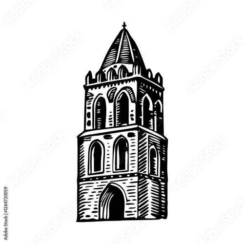 Medieval bell tower, vintage illustration