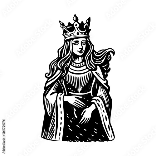 A vintage illustration of majestic queen portrait