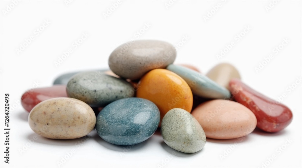 Smooth Colorful Pebbles on White Background Smooth Colorful Pebbles on White Background