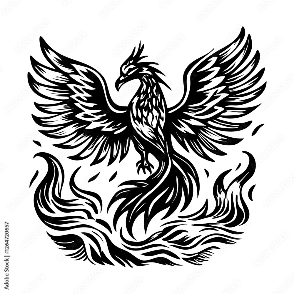 Fototapeta premium Vintage illustration of a phoenix rising