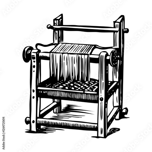 A vintage illustration depicting medieval loom