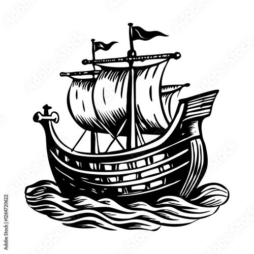 A vintage illustration of a medieval ship