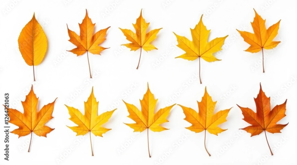 Golden Autumn Leaves Isolated on White Background Golden Autumn Leaves Isolated on White Background