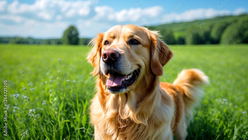 Happy golden retriever enjoying a sunny day outdoors Happy golden retriever enjoying a sunny day outdoors