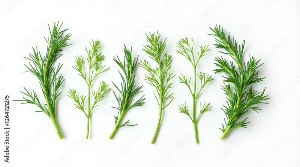 Fresh Dill Sprigs Isolated on White Background Fresh Dill Sprigs Isolated on White Background