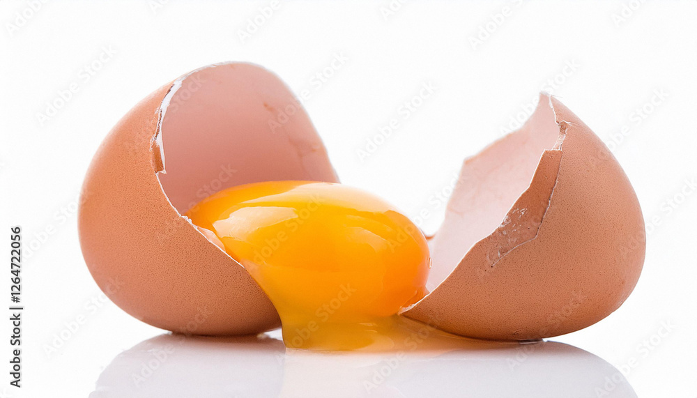 Cracked chicken egg with yolk isolated on a white background. Cracked chicken egg with yolk isolated on a white background.