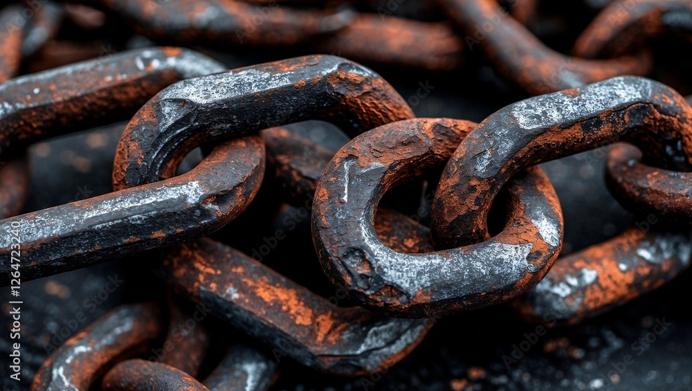 Intricate details of a rusty chain link Intricate details of a rusty chain link