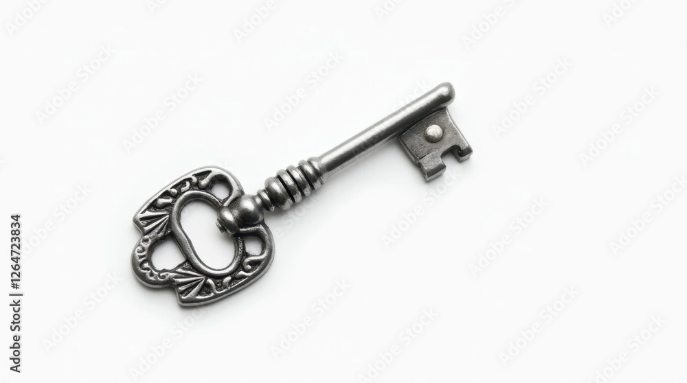 Antique Silver Key on White Background Antique Silver Key on White Background