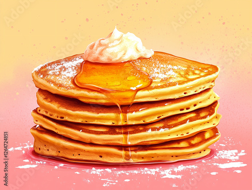 Food image: sweet breakfast pancakes with honey.