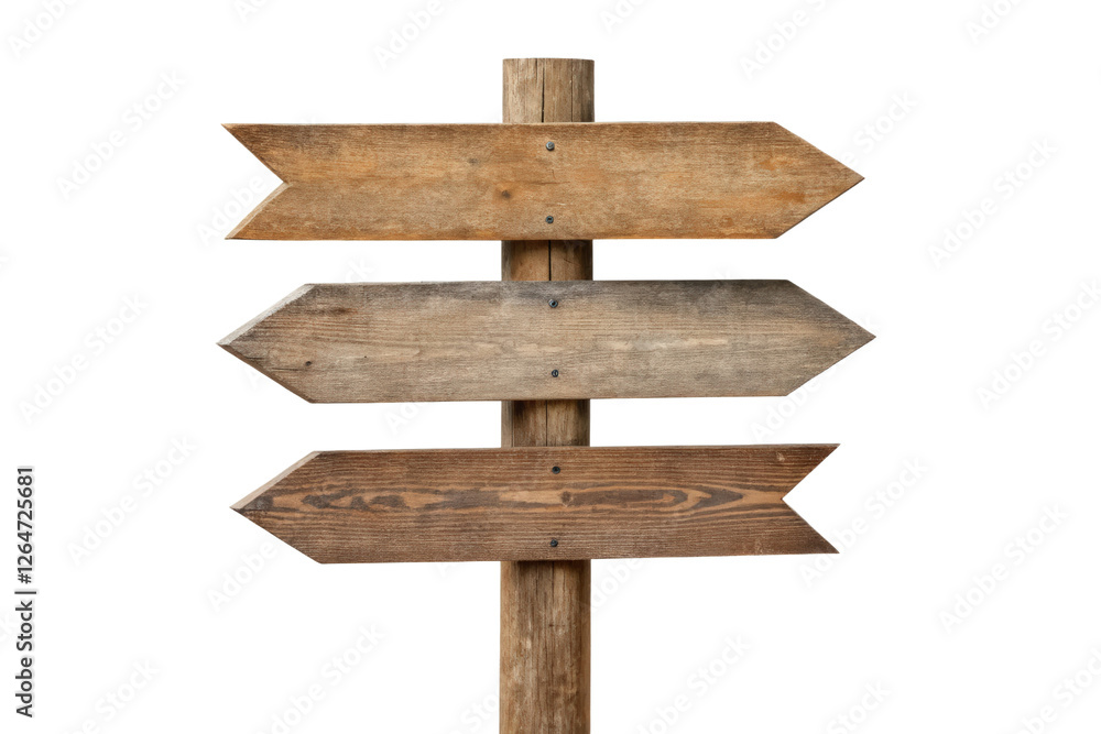 Three blank wooden directional signs isolated with transparent background Three blank wooden directional signs isolated with transparent background