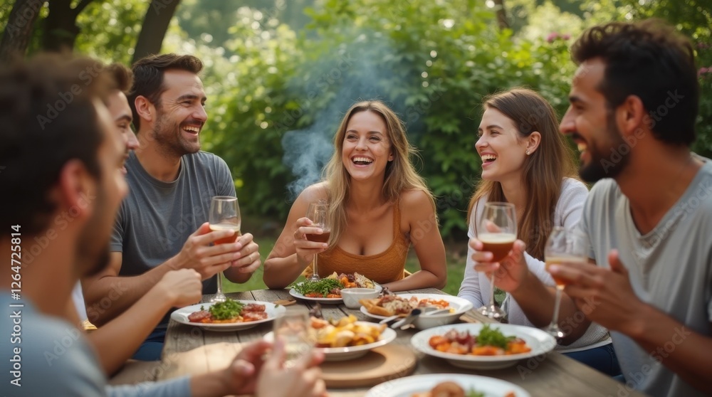 Obraz premium Backyard Barbecue with Cheerful Friends