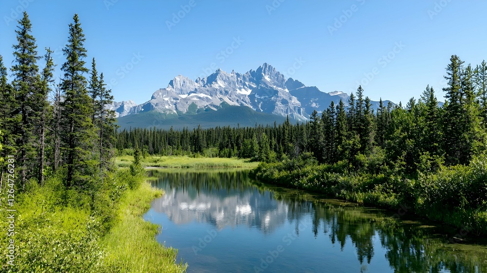 Serene Mountain Lake Reflection In Summer
