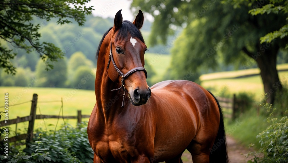 Obraz premium Majestic horse in serene countryside landscape