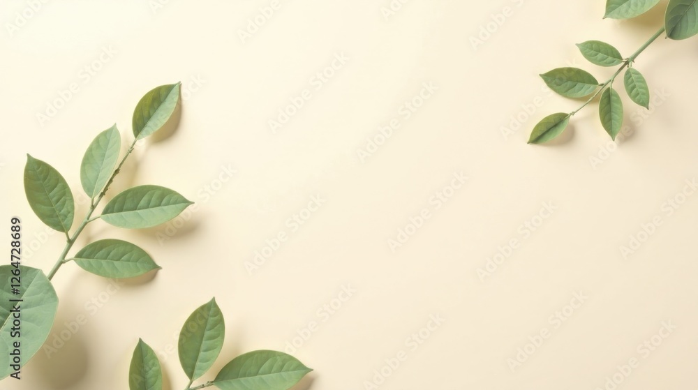 Elegant Green Leaves on Pale Yellow Background, a Simple Nature-Inspired Design for Various Applications Elegant Green Leaves on Pale Yellow Background, a Simple Nature-Inspired Design for Various Applications