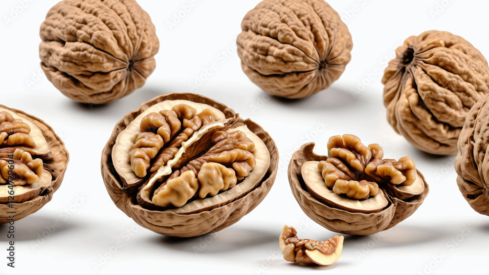 Opened walnut and kernel isolated on white Opened walnut and kernel isolated on white