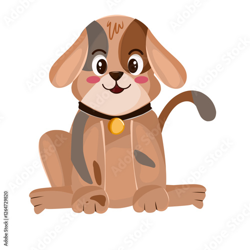 Illustration of a cute puppy with light brown fur sitting with a necklace around its neck