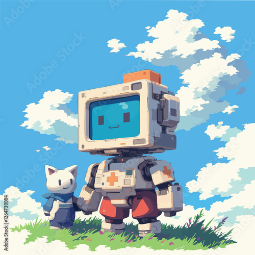 Medizinscher-Roboter und Katze – Futuristisch und Niedlich