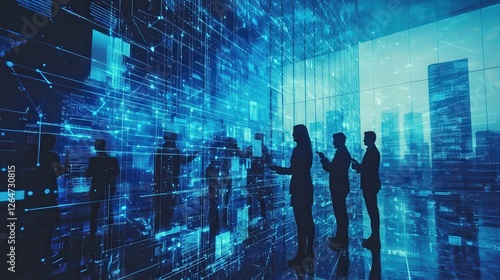 Digital transformation event business networking in urban tech hub futuristic environment