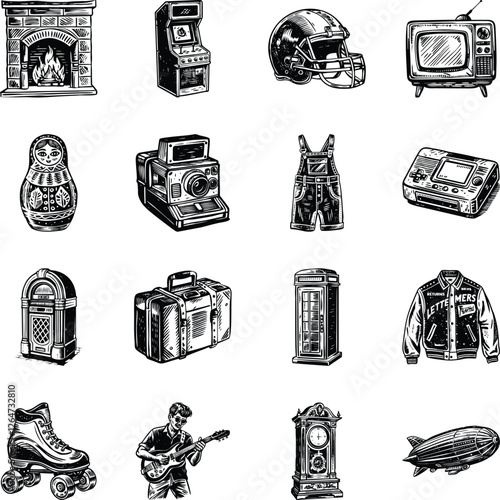 Collection of Retro Culture Vintage Illustrations

