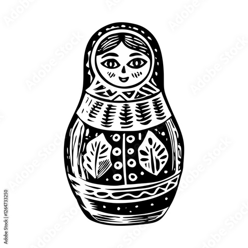 Vintage illustration depicting traditional matryoshka doll