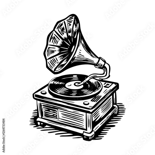 Vintage illustration depicting a gramophone