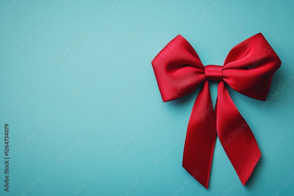 Elegant red bow on bright turquoise background for festive decor Elegant red bow on bright turquoise background for festive decor