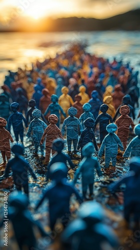 This dynamic image showcases a vibrant crowd of colorful paper figures, illustrating movement and energy while representing diversity and unity in collective experience.
