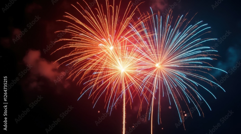 Vibrant Fireworks Burst with Gold, Crimson, and Blue Vibrant Fireworks Burst with Gold, Crimson, and Blue