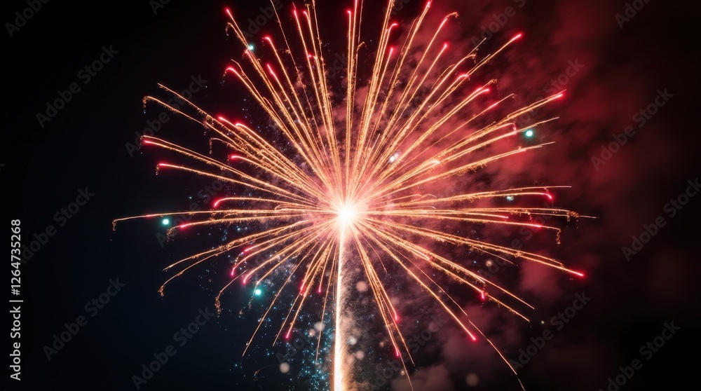 A Stunning Fireworks Display with Golden, Crimson, and Blue Colors A Stunning Fireworks Display with Golden, Crimson, and Blue Colors