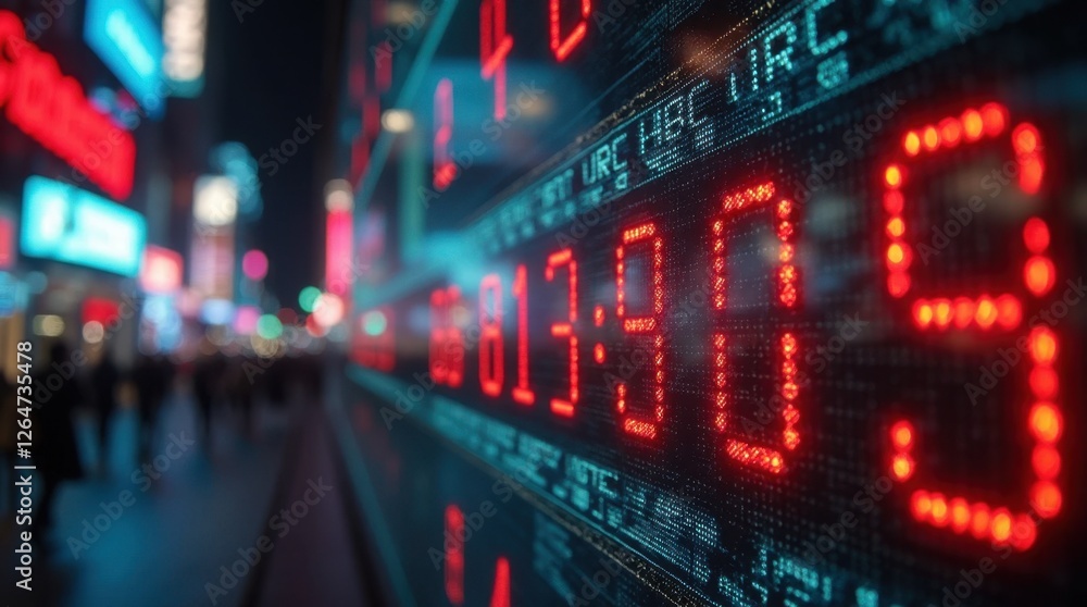 Fototapeta premium Retro-Futuristic Neon Stock Ticker Tape Scrolling