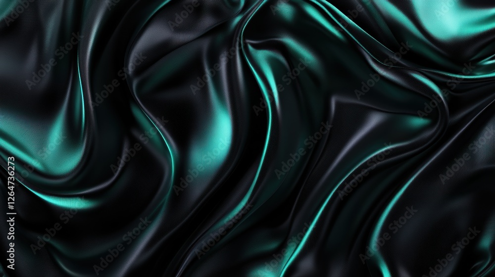 Obraz premium Black Emerald Teal Silk Satin Fabric Texture.Null